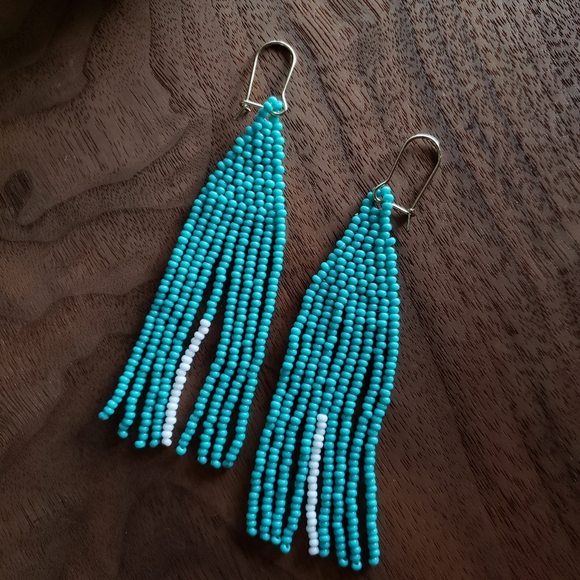Fringe Earrings, Beaded, Handmade - Picture 3 of 4